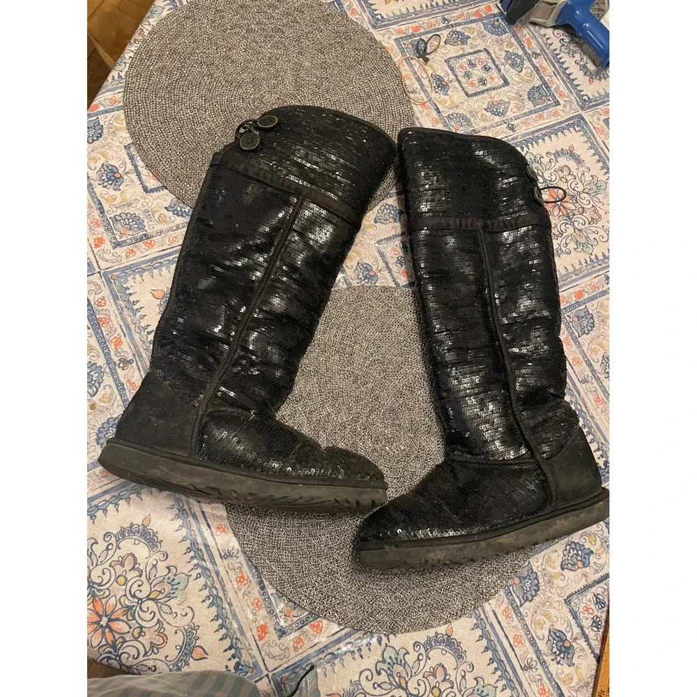 UGG Australia Classic Tall Sparkle Black Sequin Boots 3172 Womens 8
